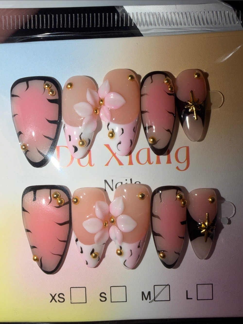 Pink Floral Press-On Nail Set for Women